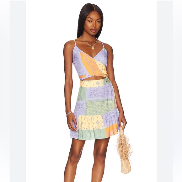 Maaji Florentina Mini Dress Small Bandana Patchwork Pastel Boho Festival Smocked - Picture 1 of 13